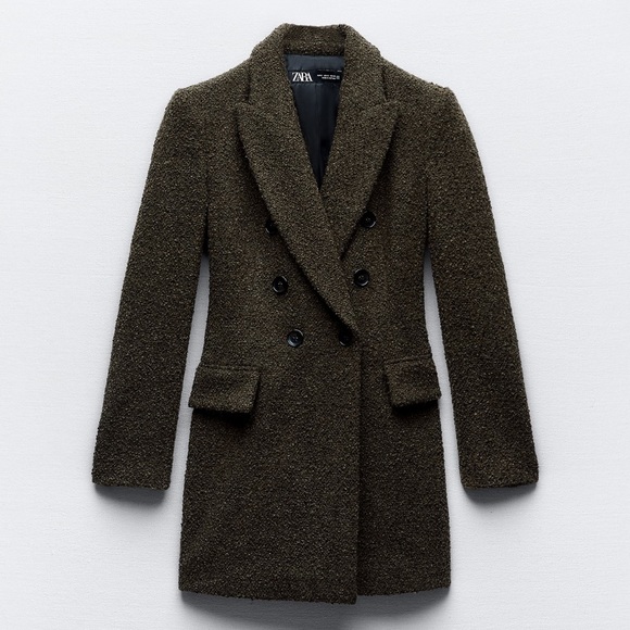 Zara Long boucle Double Breasted Blazer coat - Picture 4 of 12